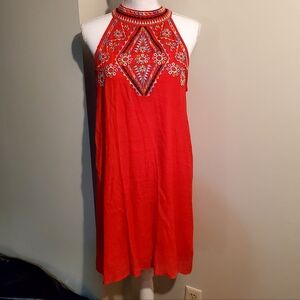THML Womens Large Embroidered Sleeveless Boho Hippie Dress